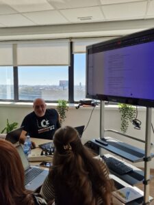 Teachers participating in practical AI education workshops during an Erasmus+ KA1 staff training course in Barcelona, April 2026.